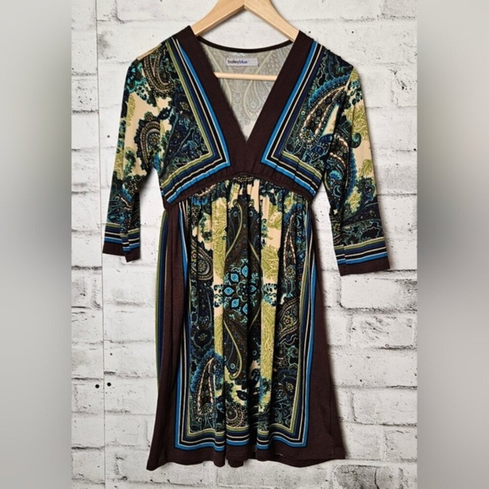 Bailey Blue Paisley Boho Empire Waist Dress M